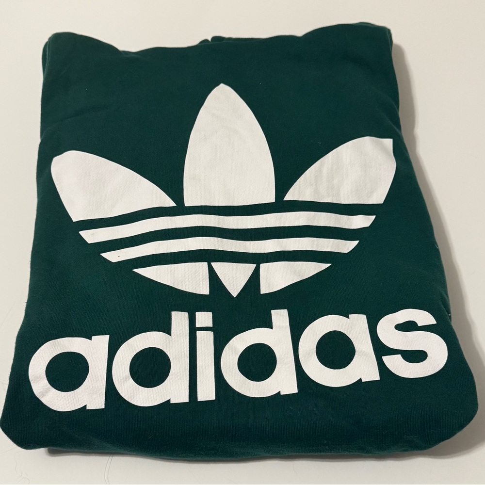Adidas Green and White Trefoil Logo Pullover Sweatshirt Hoodie